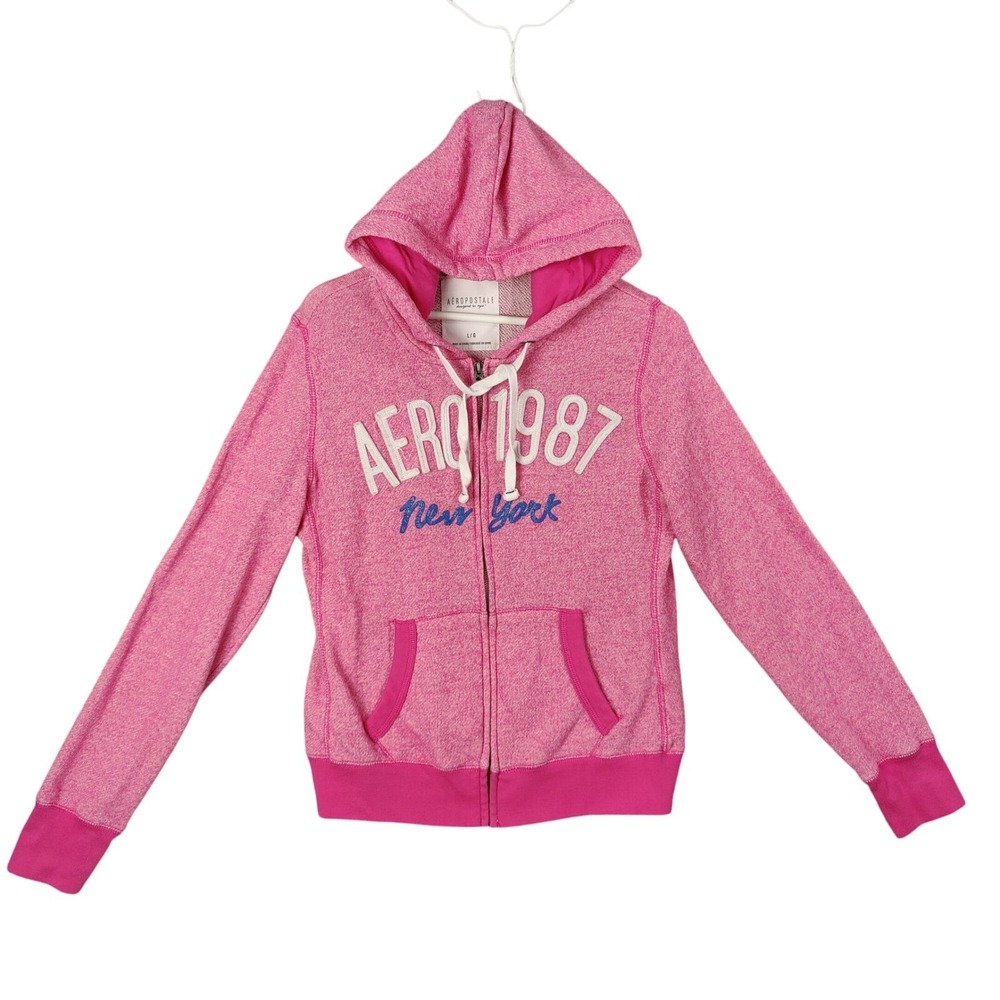 Aeropostale Womens Y2K Preppy Collegiate Retro Full Zip Hoodie L Pink Puffy Logo